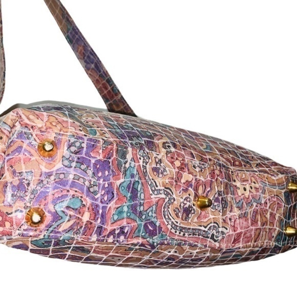 Vintage 80’s PINKY croc embossed marbleized leather bag pastel pink purple EUC - Picture 6 of 12